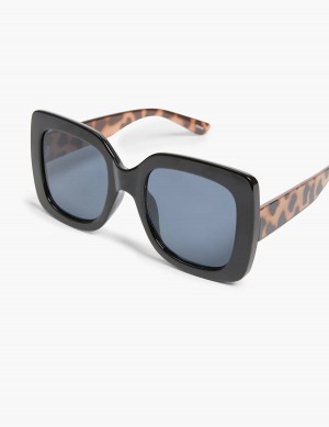 Women Lane Bryant Animal Print Oversized Square Sunglasses Black | VTQ4584WS