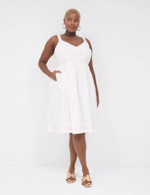 Women Lane Bryant Applique-Bodice Smocked-Back Midi Dress White | CXS1735LN