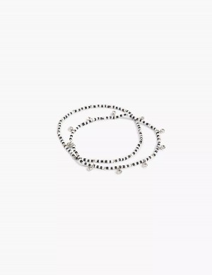 Women Lane Bryant Beaded Stretch Anklet Silver | VCN7295CK