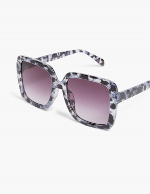 Women Lane Bryant Black & Grey Tortoiseshell Print Square Sunglasses Black | USB8915VJ