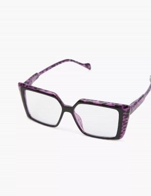 Women Lane Bryant Black & Purple Cheetah Print Cateye Reading Glasses Purple | EWT3071MK