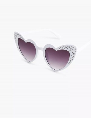 Women Lane Bryant Bling Heart Sunglasses White | YKH3429WU