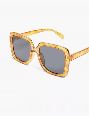 Women Lane Bryant Blonde Tortoiseshell Print Square Sunglasses Yellow | IXJ7891ED