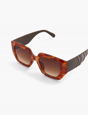 Women Lane Bryant Blonde Tortoiseshell Print Square Sunglasses Brown | WGI6591WK