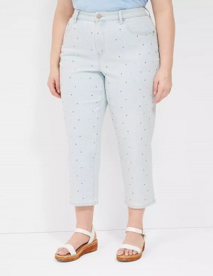 Women Lane Bryant Boyfriend Fit Capri With Rhinestone Embellishments Jeans Light Blue | DED10074NA