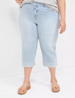 Women Lane Bryant Boyfriend Fit Capri With Embroidery Jeans Light Blue | UCJ2819MO