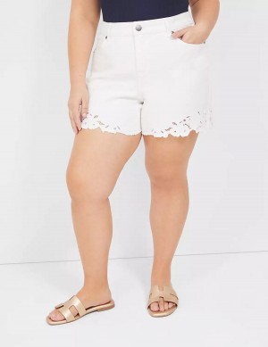 Women Lane Bryant Boyfriend Fit Jean With Embroidered Hem Shorts White | PQA8126BK