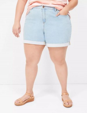 Women Lane Bryant Boyfriend Fit Midi Jean Shorts Light Blue | OLS5240TJ