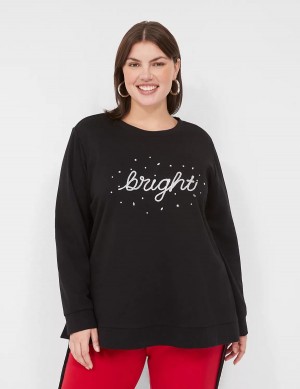 Women Lane Bryant Bright Embroidered Graphic Sweatshirts Black | TVN3232PY