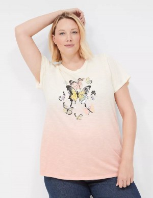 Women Lane Bryant Butterflies Graphic Tee T Shirts White Orange | HUZ3258OL