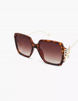 Women Lane Bryant Butterfly-Detail Square Sunglasses Brown | NPH506QE