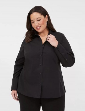 Women Lane Bryant Button-Front No-Peek Girlfriend Shirts Black | AXW6942PW