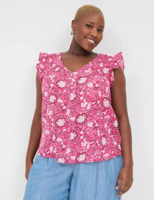 Women Lane Bryant Cap-Sleeve Woven & Knit Top T Shirts Pink | XNZ8981LK