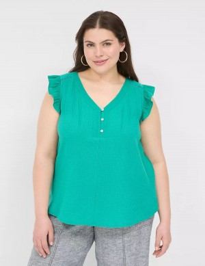 Women Lane Bryant Cap-Sleeve Woven & Knit Top T Shirts Light Turquoise | MXM7178EA