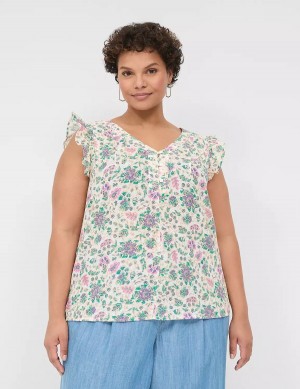 Women Lane Bryant Cap-Sleeve Woven & Knit Top T Shirts Cream Green | RTS10041DH