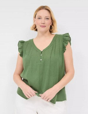 Women Lane Bryant Cap-Sleeve Woven & Knit Top T Shirts Brown Green | QXJ9788JM