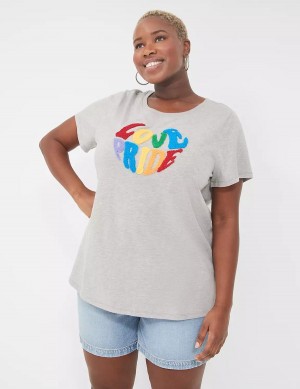 Women Lane Bryant Chenille Love Pride Graphic Tee T Shirts Light Grey | KKA2586VX