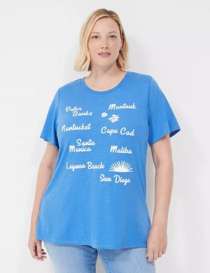 Women Lane Bryant Cities Graphic Tee T Shirts Blue | EZJ7428IZ