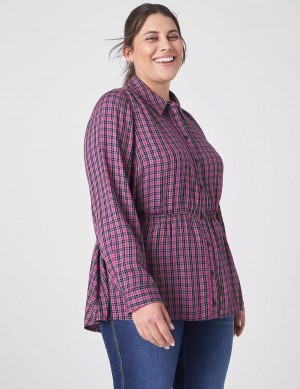 Women Lane Bryant Classic Button-Front Elastic-Waist Tunic Shirts Purple | PNM1286BM