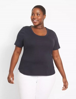 Women Lane Bryant Classic Perfect Sleeve Scoop-Neck Tee T Shirts Blue | OZY7950WJ