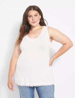 Women Lane Bryant Classic V-Neck Lace-Trim Tank Top White Rose | KWC6058LD