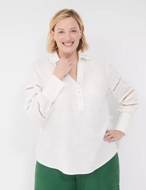 Women Lane Bryant Collar Split-Neck Popover Blouse White | ETN823MJ