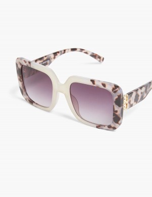 Women Lane Bryant Colorblock Milky Oversized Square Sunglasses White | LYO8820OL