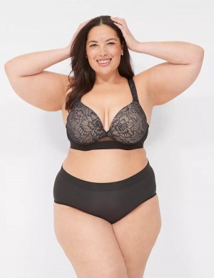 Women Lane Bryant Comfort Bliss Lightly Lined Plunge With Lace Bralettes Black | LOS8949TG