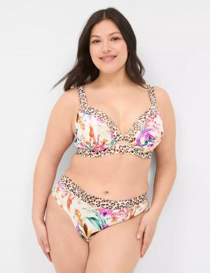 Women Lane Bryant Comfort Bliss Lightly Lined Plunge Bralettes White Multicolor | VXH1554BC