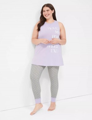 Women Lane Bryant Comfy Cotton Graphic Tunic & Legging PJ Set Pajamas Purple Grey | UJI6878VC