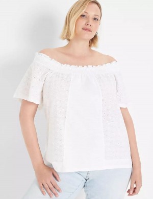 Women Lane Bryant Convertible Eyelet Woven & Knit Top T Shirts White | IYP6160WX