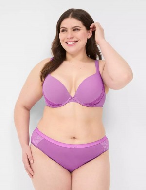 Women Lane Bryant Cotton Boost Plunge With Lace Bralettes Purple | SMK567KK