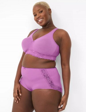 Women Lane Bryant Cotton Full With Lace Back Briefs Purple | GXQ3119AC