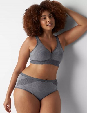 Women Lane Bryant Cotton High-Leg With Lace Trim Briefs Grey | CUI3783AX