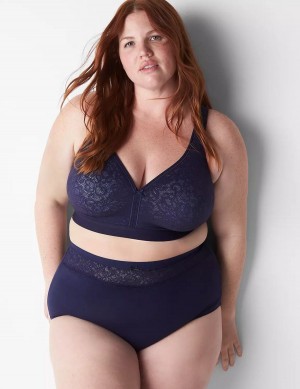 Women Lane Bryant Cotton High-Leg With Lace Waist Briefs Blue | EXC6971KH