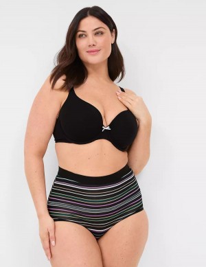 Women Lane Bryant Cotton High-Waist With Wide Waistband Briefs Black Stripes | NDB2521DP