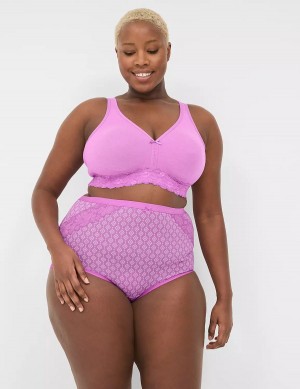 Women Lane Bryant Cotton High-Waist With Lace-Trim Briefs Purple | JEN2999UE