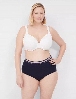 Women Lane Bryant Cotton High-Waist With Wide Waistband Briefs Blue | XBE6937PH