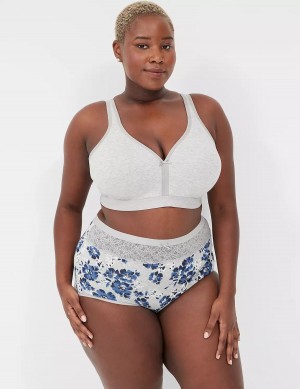 Women Lane Bryant Cotton High-Waist With Lace Waist Briefs Blue Grey | OOF9351OZ