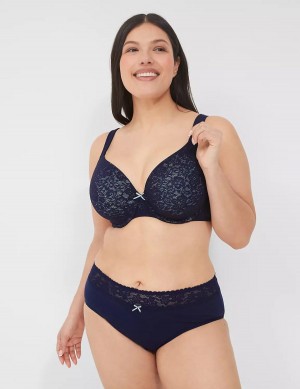 Women Lane Bryant Cotton Lightly Lined Full Coverage With Lace Bralettes Blue | REJ1155DK