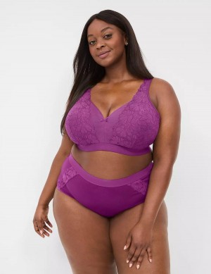 Women Lane Bryant Cotton Lightly Lined No-Wire With Lace Bralettes Purple | VED3850BX