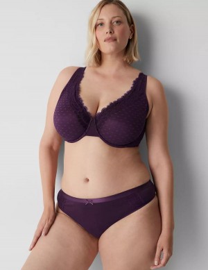 Women Lane Bryant Cotton With Lace Waist Thong Panty Purple | ZST8670DL