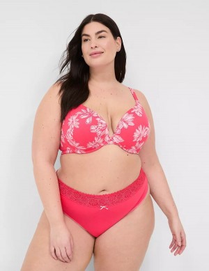 Women Lane Bryant Cotton With Lace Waist Thong Panty Dark Red | ZJM4943GT