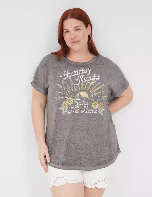 Women Lane Bryant Country Roads Take Me Home Graphic Tee T Shirts Grey | OUX2871ZQ