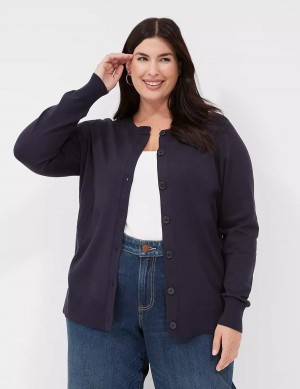 Women Lane Bryant Crew-Neck Button-Front Cardigan Blue | WNG628TW