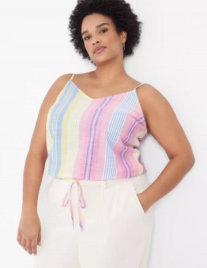 Women Lane Bryant Crop Drawstring Tank Top Pink Stripes | GYK2755AN