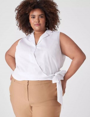 Women Lane Bryant Crop Sleeveless Full-Wrap Top T Shirts White | TYF8785KU