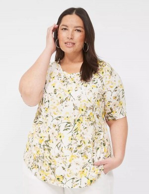 Women Lane Bryant Curved-Hem Perfect Sleeve Tee T Shirts Yellow | OXK43100KB