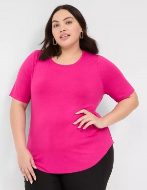 Women Lane Bryant Curved-Hem Perfect Sleeve Tee T Shirts Pink | RKA1853WN