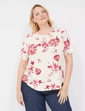 Women Lane Bryant Curved-Hem Perfect Sleeve Tee T Shirts Pink | NBW1002IJ